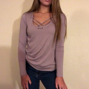 Purple Long-Sleeved Criss-Cross Shirt